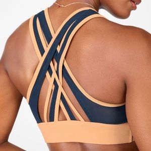 Fabletics Faye Medium Impact Sports Bra Driftscape/Thunder Blue Tan M